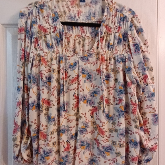 Old Navy Tops - Old Navy Cream Peasant Top with Blue & Pink Floral Print